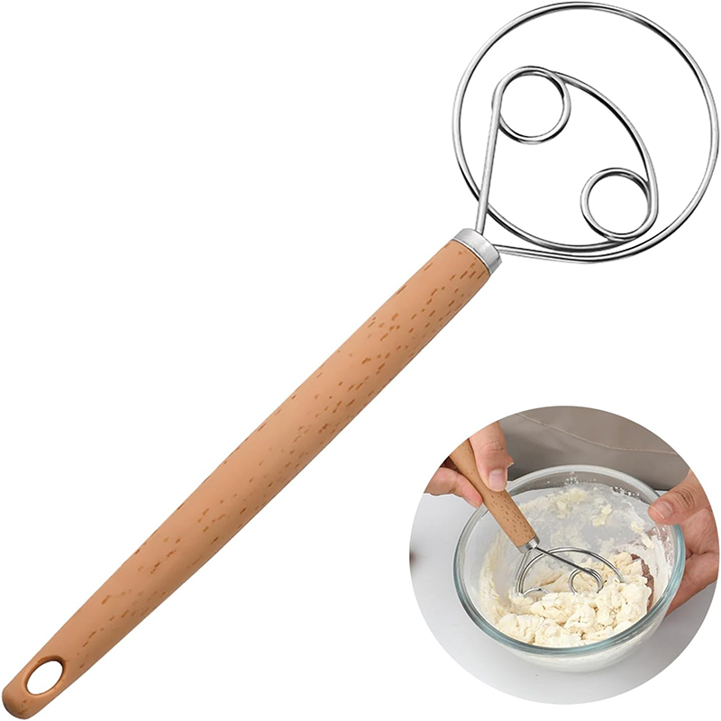 Danish Pancake Pan - เครื่องผสมแป้งขนมปังสแตนเลส 10 นิ้ว ที่ตีแป้งเดนมาร์ก ด้ามไม้ ที่ตีไข่