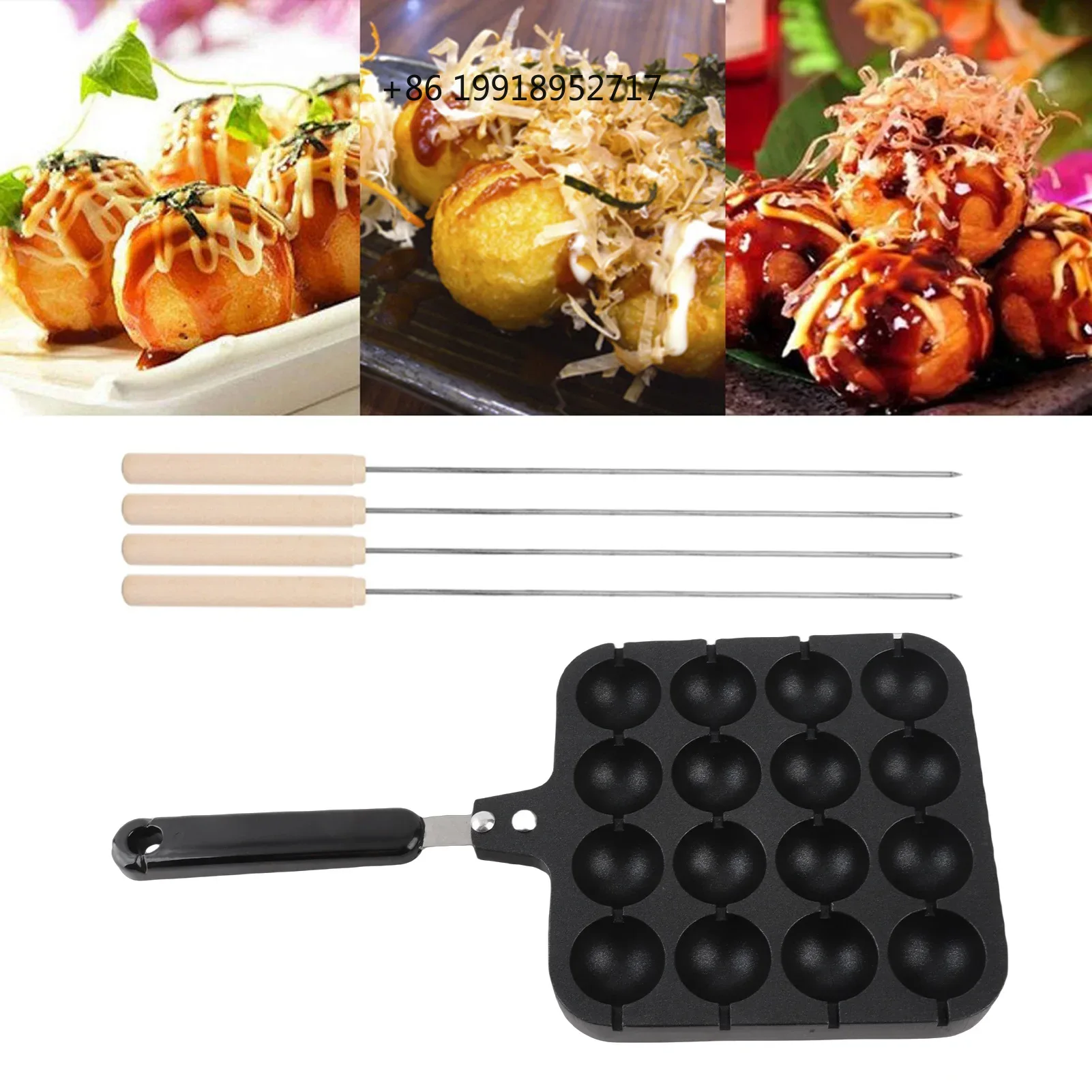 Takoyaki Grill Plate - กระทะย่างทาโกะยากิแบบไม่ติดกระทะ ถาดแม่พิมพ์สำหรับทำอาหารและอบ กระทะสำหรับทำแฮม เครื่องทำอาหารเช้า กระทะทอดแพนเค้กทรงกลม JJ436