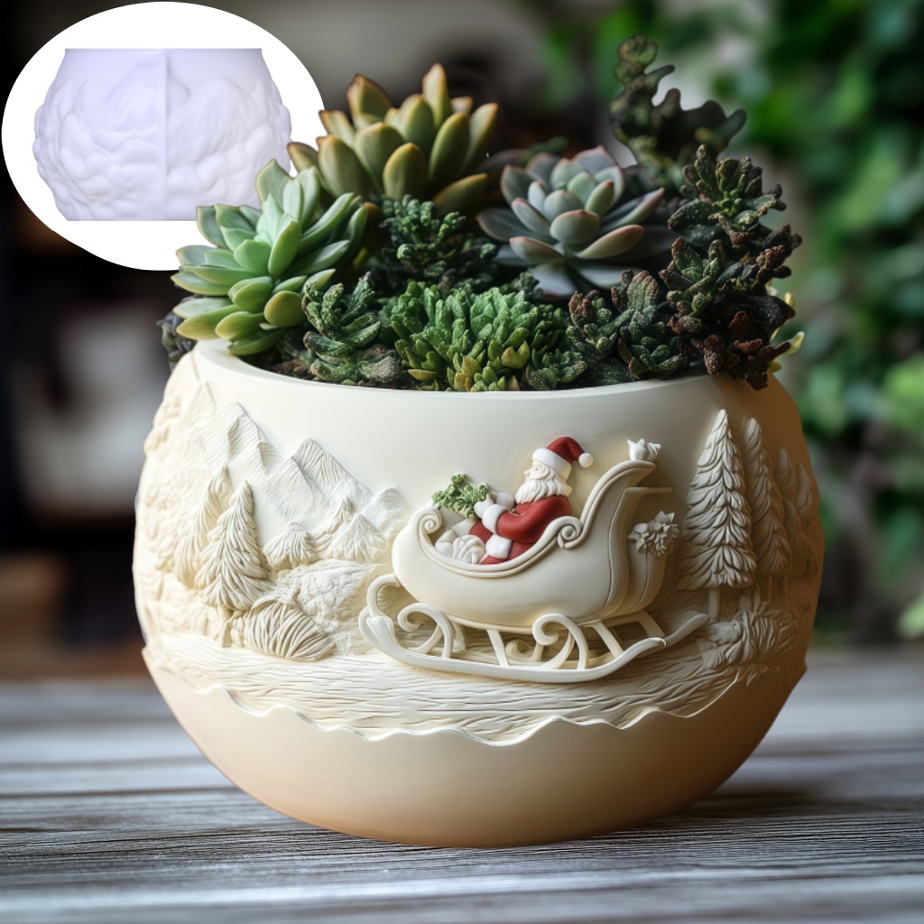 Potsticker Mold - แม่พิมพ์ซิลิโคนรูปซานตาคลอสบนเลื่อนไม้ซีดาร์ สำหรับทำเทียน ถ้วย กระถางต้นไม้ ซานตาคลอส กระถางต้นไม้ไม้อวบน้ำ